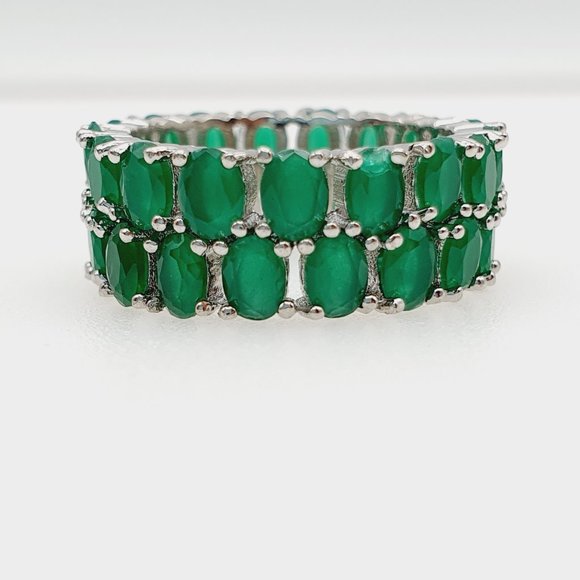 "Exclusive 925 Silver Plated Beautiful Green CZ Couples Ring, - Picture 3 of 3